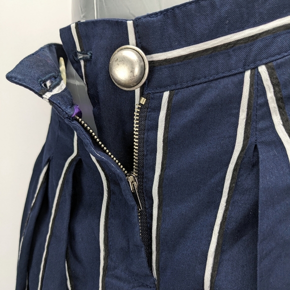 Sz 2 Emporio Armani Blue-White-Black Stripe Pleated Parachute Crop Trouser Pants - Picture 8 of 10